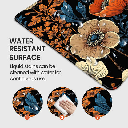 35.4 x 15.7 inches, Large Desktop Mouse pad, Keyboard and Mouse Pads for Work and Home Computers, and Large Laptop Mouse mat，Orange Blue Flowers