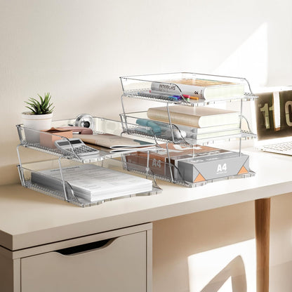 Simple Houseware 3-Tier Crystal Clear Stackable Document Letter Tray Paper Organizer – Desk Organizer for A4/Letter Size Documents, File Sorter, Paper Holder, Office Desktop File Storage, Acrylic Look