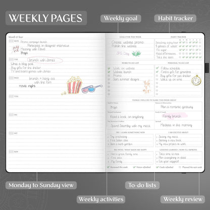 Legend Planner PRO Premium – Large Undated Weekly, Monthly & Budget Planner with Habit Tracker – Life Organizer for Time & Task Management, Goal Setting & Productivity – A4 size (Black)