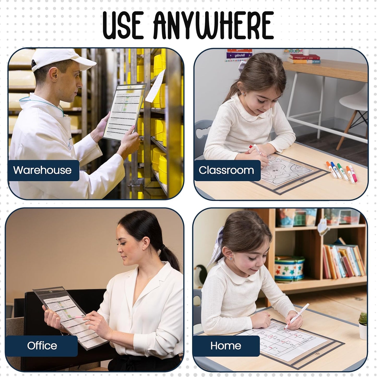 Essex Wares - 5 Pack, Gray, Job Ticket Holders, 10" Wide x 13.5" Tall - Clear Plastic Shop Ticket Holders - Easy to Use, Reusable & Easy Erase Plastic Invoice Holders, Water-Resistant & Durable