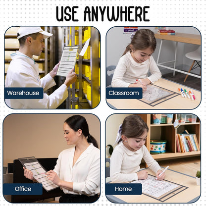 Essex Wares - 5 Pack, Gray, Job Ticket Holders, 10" Wide x 13.5" Tall - Clear Plastic Shop Ticket Holders - Easy to Use, Reusable & Easy Erase Plastic Invoice Holders, Water-Resistant & Durable