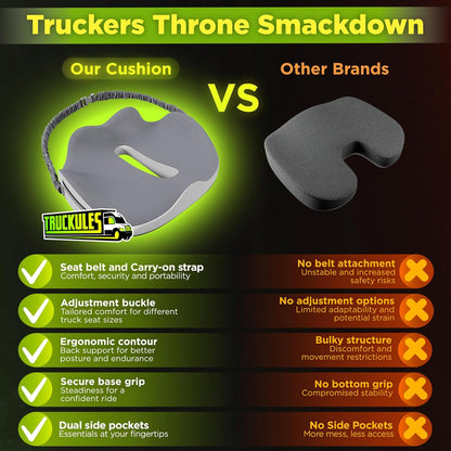 Large Truck Seat Cushion for Truck Driver Seat Cushion - Upgraded Back Support, CertiPUR-US® Certified - Thick Memory Foam, Pain Relief for Hours of Driving, Trucker Approved Big Rig - Gray