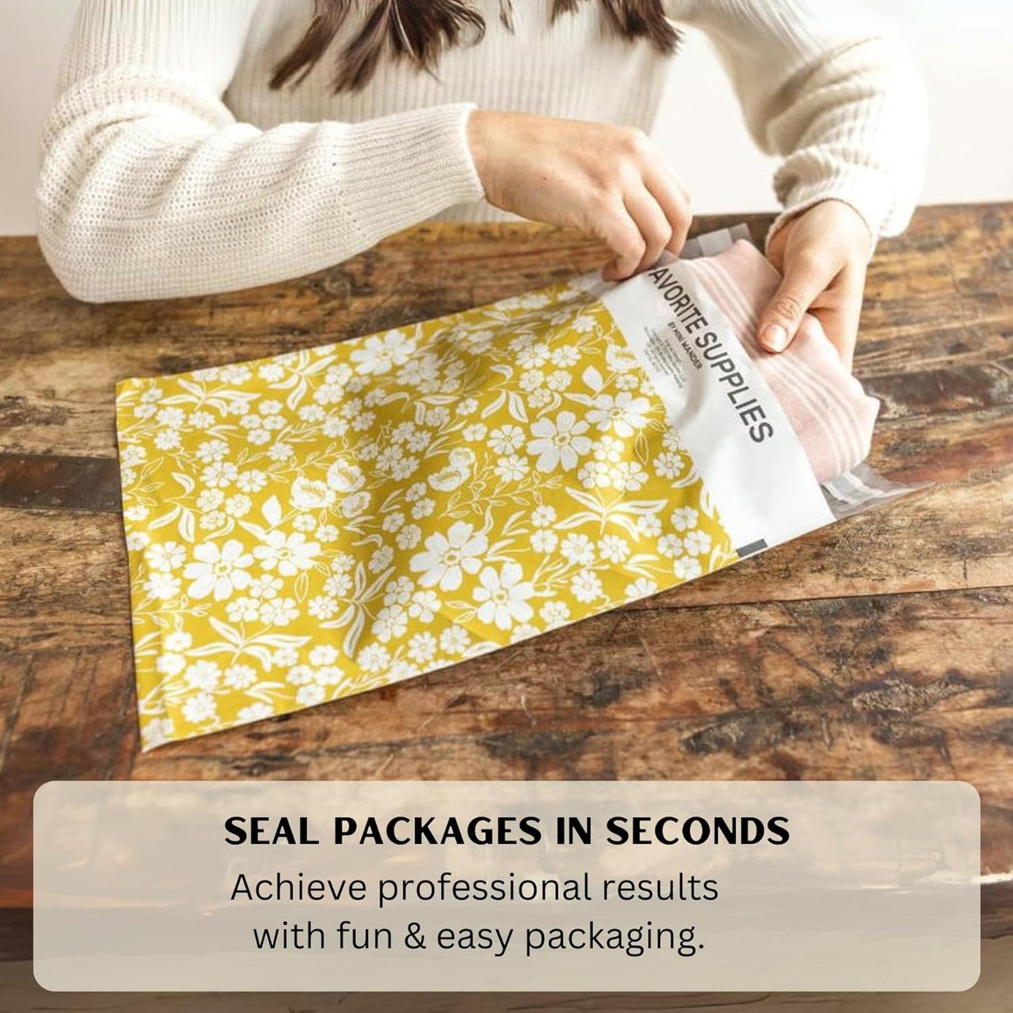 Poly Mailers 10x13 Inch 500 Pack Medium Shipping Bags Strong Thick Mailing Envelopes | Self Sealing Adhesive | Waterproof & Tear Resistant | Small Business Packaging - Floral Mustard Yellow