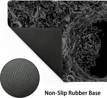 Black Whtie Topographic Gaming Mouse Pad XL Topo Moon Relief Map Extended Large Mat Mousepad Desk Pad Non-Slip Rubber Base Stitched Edge Long Keyboard Playmat for Desk Computer,24x14 Inch