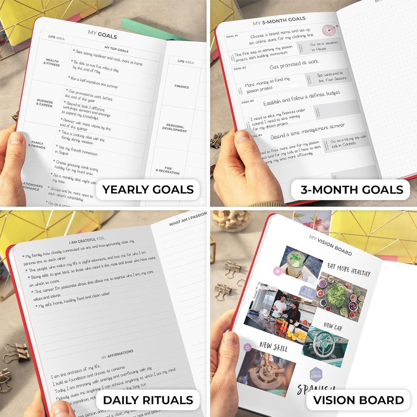 Clever Fox Planner Daily Premium – Undated Daily Planner with Hourly Schedule, Personal Organizer, Productivity Journal, 6 Months (Red)