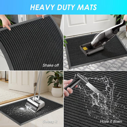 Vicwe Front Door Mat Indoor Outdoor Entrance, 36"x24" Heavy Duty Non-Slip Rubber Doormats, Low Profile,Easy Clean Entryway Floor Mats for Outside, Porch, Patios,Black