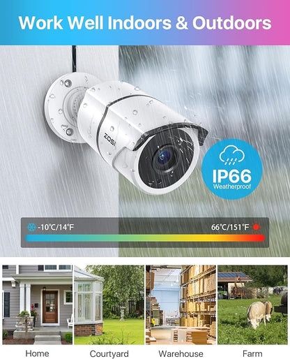 ZOSI 4 Pack 1080P 2MP HD-TVI Security Cameras with Audio, 100ft Night Vision, IP66 Weatherproof, Home Surveillance Outdoor Indoor CCTV Bullet Camera for 1080P/5MP/4K HD-TVI Analog DVR Systems