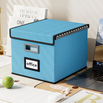 Huolewa Portable File Organizer Box Office Document Storage with Lid, Linen Hanging Filing Storage Boxes, Decorative Home/Office Filing System for File and Folders Storage (Sky-blue)