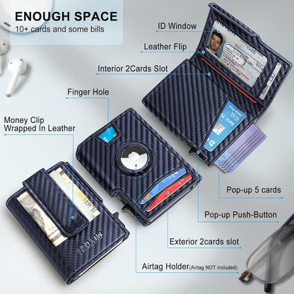Airtag Wallet for Men,with Money Clip 10 Cards Metal Case Smart Slim Pop Up Credit Card Holder Flip with Magnetic Closure RFID Blocking wallet with Gift Box