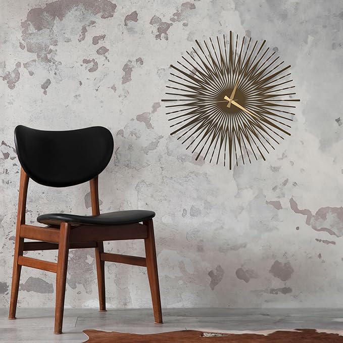 Sun Rays Wall Clock, Large Metal Decorative Wall Clock, Modern Minimalist Wall Decor (Bronze, Large)