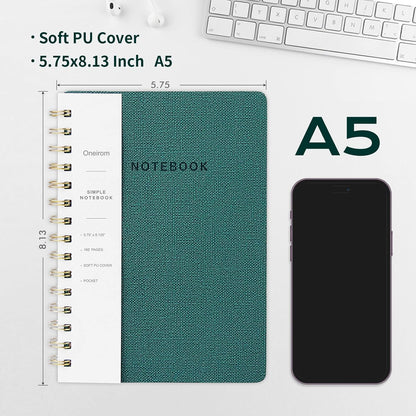 Lined Spiral Notebook College Ruled A5 Journal Book for Note Taking, 160 Pages Writing Journal for Office and Home School Supplies 5.75x8.125 inch (6pack-3Black/3Green)