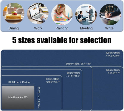 Large Desk Pad 35.4" x 17", Non-Slip Desk Mat with PU Leather & Natural Cork, Waterproof Writing Desk Natural Cork, Computer Mat Desk Protector for Office Home, Dark Blue