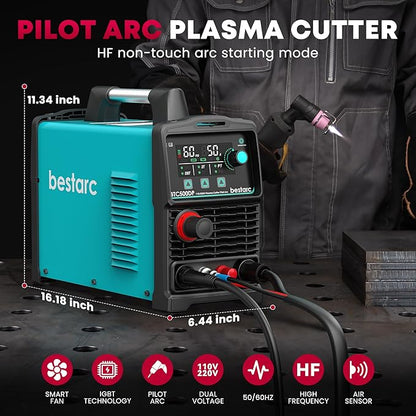 bestarc Plasma Cutter, [Pilot Arc][Large LED Display][Air Sensor] 50A bestarc Plasma Cutter Machine 110/220V Dual Voltage, 1/2 Inch Clean Cut 3/4 Inch Max Cut, Post Flow Mesh, 2T/4T for Beginners DIY