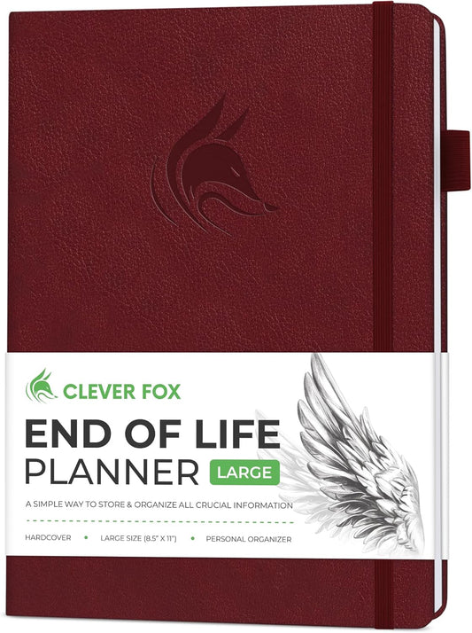 Clever Fox Large End of Life Planner – Guided Final Arrangements Organizer Notebook for Instructions, Beneficiary Info, Will Preparation, Last Wishes & Funeral Planning – 8.5" x 11" (Burgundy)