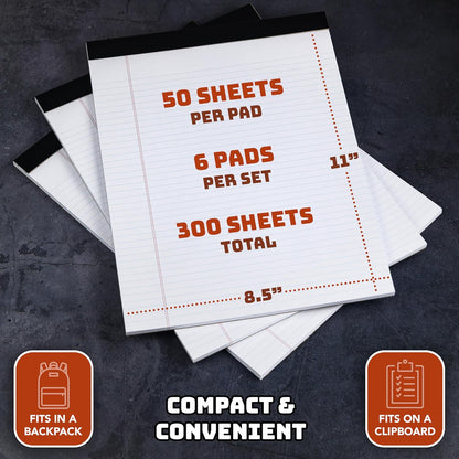 Office Legal Pads | Note Pads For Work | Memo Pads | 8.5 x 11 inches Lined Paper Pad | Narrow Rule 50 Sheets Pads | Set of 6 White Writing pads for Home, School, Teachers, Businesses