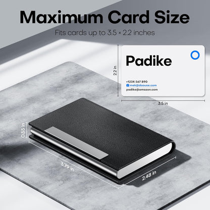 Padike Business Card Holder/ Case Professional PU Leather & Stainless Steel Multi Wallet Credit Card ID Case/Holder for Men & Women. (Black)