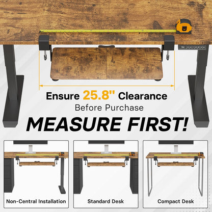 BONTEC KMT01 Under Desk Keyboard Tray, Pull-Out Keyboard & Mouse Platform with C-Clamp, 25.6 x 11.8 in Space-Saving Ergonomic Slide-Out Drawer, Rustic Brown