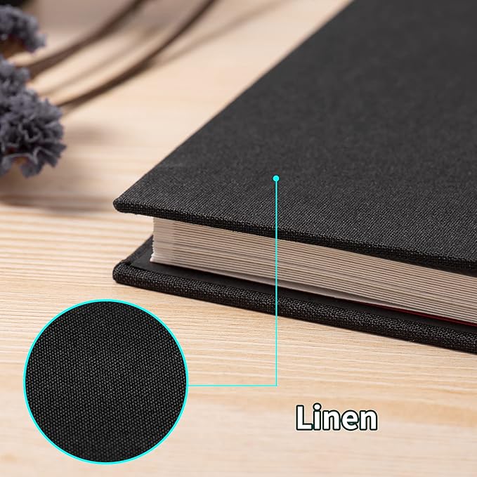 Large Photo Album Self Adhesive 4x6 8x10 10x12 13"x12.8" Magnetic Scrapbook Album 12.6"x11" Inch 60 Sticky Pages Linen Cover DIY Photo Album with A Metallic Pen and DIY Stickers(Black)