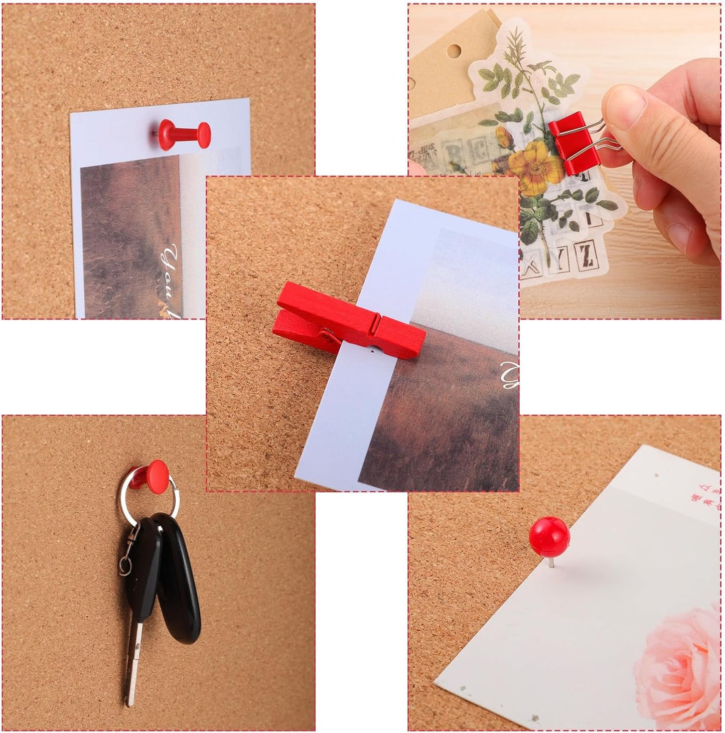 BESARME 200 Pieces Red Push Pins, 5 Style Thumb Tacks Decorative Pins for Cork Board Bulletin Wall Craft Office Home Supplies