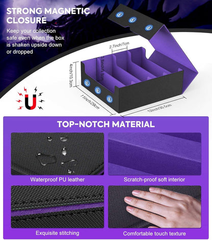MoKo Trading Card Storage Box, 3000+ MTG Deck Box with 24 Colorful Dividers & 4 Card Supporters, Commander Card Deck Case Fits for Magic Game Cards, YugiOh, TCG, PTG and Sport Cards, Black Purple