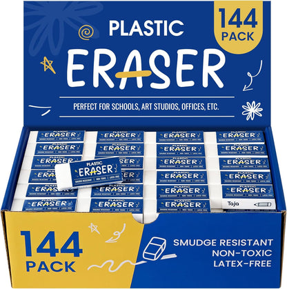 144 Pack White Erasers Bulk, Large Pencil Erasers for School, Classroom, Teacher, Homeschool, and Office Supplies