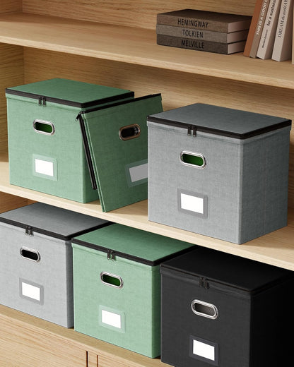 Oterri 1 Pack File Organizer Boxes with Lids, File Box with Mesh Pockets, Document Organizer Box for File Folders Letter Size, Zippers Filing Box for Home, Office, School (Grey, Without Folders)