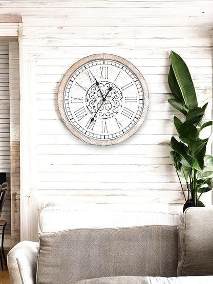 Large Decorative Vintage Worn Wall Clock - Big Farmhouse, Rustic, Coastal Decor - 25 inches for Living Room or Bedroom - Battery Operated
