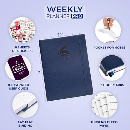 Clever Fox Planner PRO – Weekly & Monthly Life Planner to Increase Productivity, Time Management and Hit Your Goals, 8.5x11″ (Dark Blue)