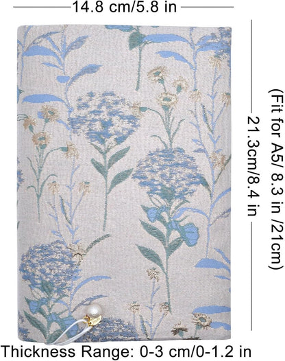 BLBMH A5 Book Covers for Paperbacks Book Cover Fit for 5.5x8.3 inch Adjustable Book Sleeve Cover for A5 Diary Books Fabric Softcover Protector for Notebook - Dandelions Blue