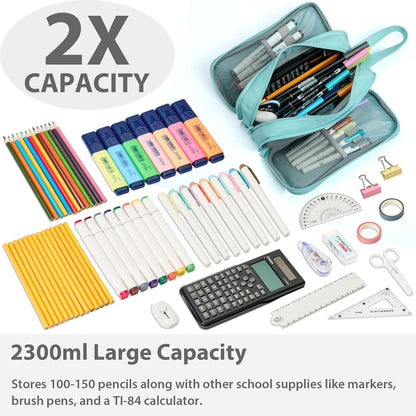 Pencil Case Pouch Box Bag School Supplies Girls Boys Kids, Cute Preppy Stuff Big Capacity Aesthetic Pen Organizer, Back to College Stationary, Eggshell Blue, Extra Large Style, 2300ml