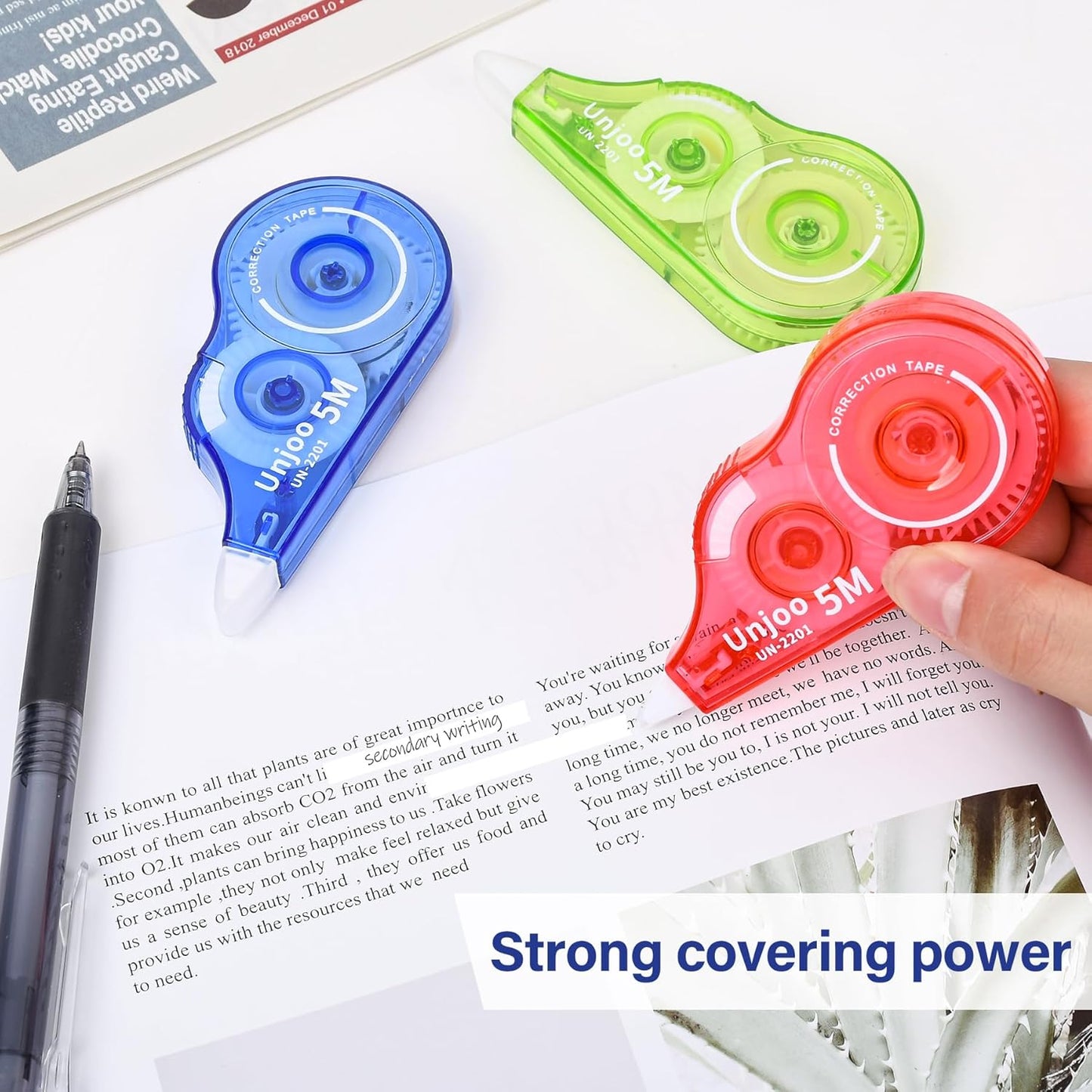 White Correction Tape, Easy To Use Applicator, Fast Clean Tear-Resistant Tape For school Supplies, Office (9-pack, 5M/196, Red, Green, Blue, Tape Width 0.2in)