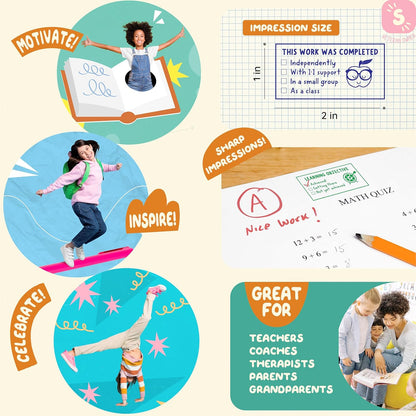 2 Self-Ink Flash Stamp Set, Multicolor Teacher Stamps for Classroom, Stamps for Teachers, Pre-Inked, Refillable Stamps