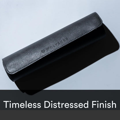 Premium Distressed Faux Vegan Leather Desk Mat | Multifunctional Desk Pad for Home Office | (Black/Grey, 12" x 27.5")