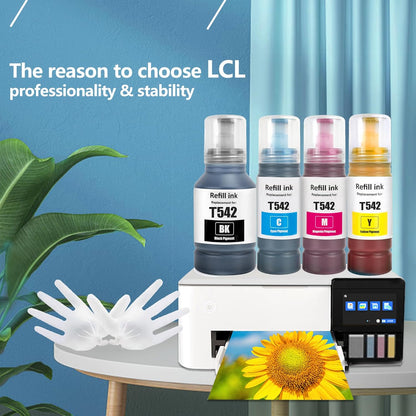 LCL Compatible Ink Refill Bottles Replacement for 542 T542 Ink High Capacity Compatible with Ecotank ET-5150 ET-5170 ET-5180 ET-5850 ET-5800 ET-5880 ET-16600 ET-16650 ST-C8000 ST-C8090 Printers (KCMY)