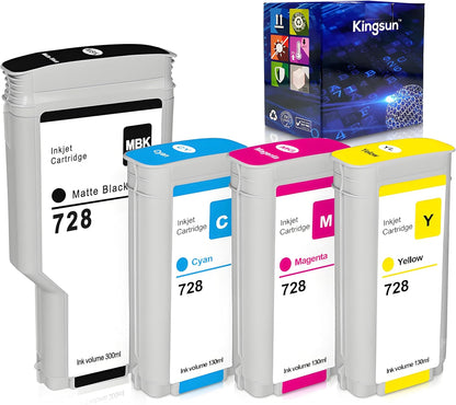 728 Ink Cartridge Set (Matte Black 300ml, Cyan, Magenta, Yellow 130ml) HP 728 Compatible with DesignJet T730 T830 MPF Large Format Plotter Printers F9J68A F9J67A F9J66A F9J65A