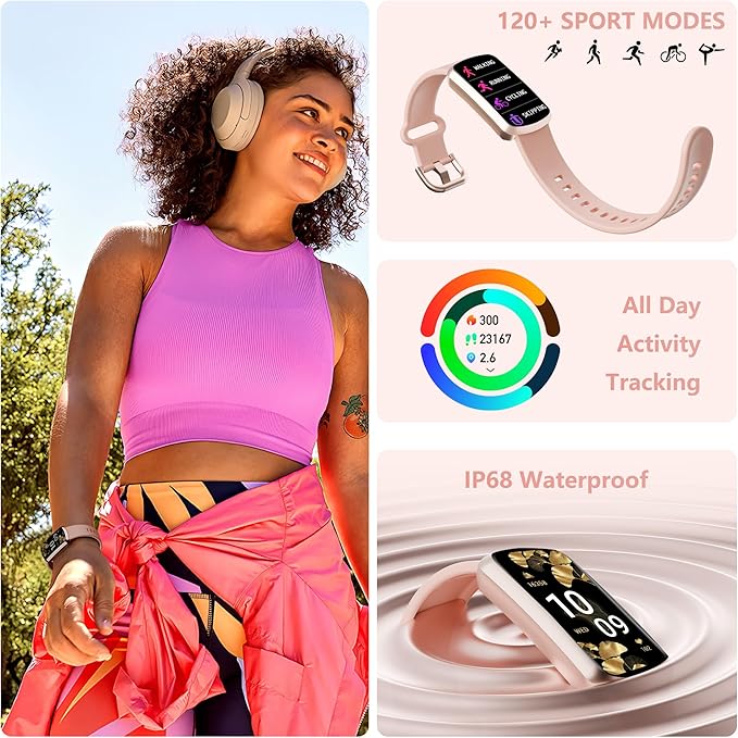 Health Fitness Tracker, Smart Watch with 24/7 Heart Rate, Activity Tracker with Blood Pressure and Blood Oxygen Monitor, 120 Sport Mode Waterproof Sleep Tracker for Women Men (Pink)