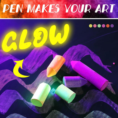 12 Pcs Glow in the Dark Chalk Under Blacklight, 6 Neon Colors Washable Dustless UV Sidewalk Chalk for Black Light Party Playground Chalkboard Birthday Gift and Outdoor Drawing (Crayon)