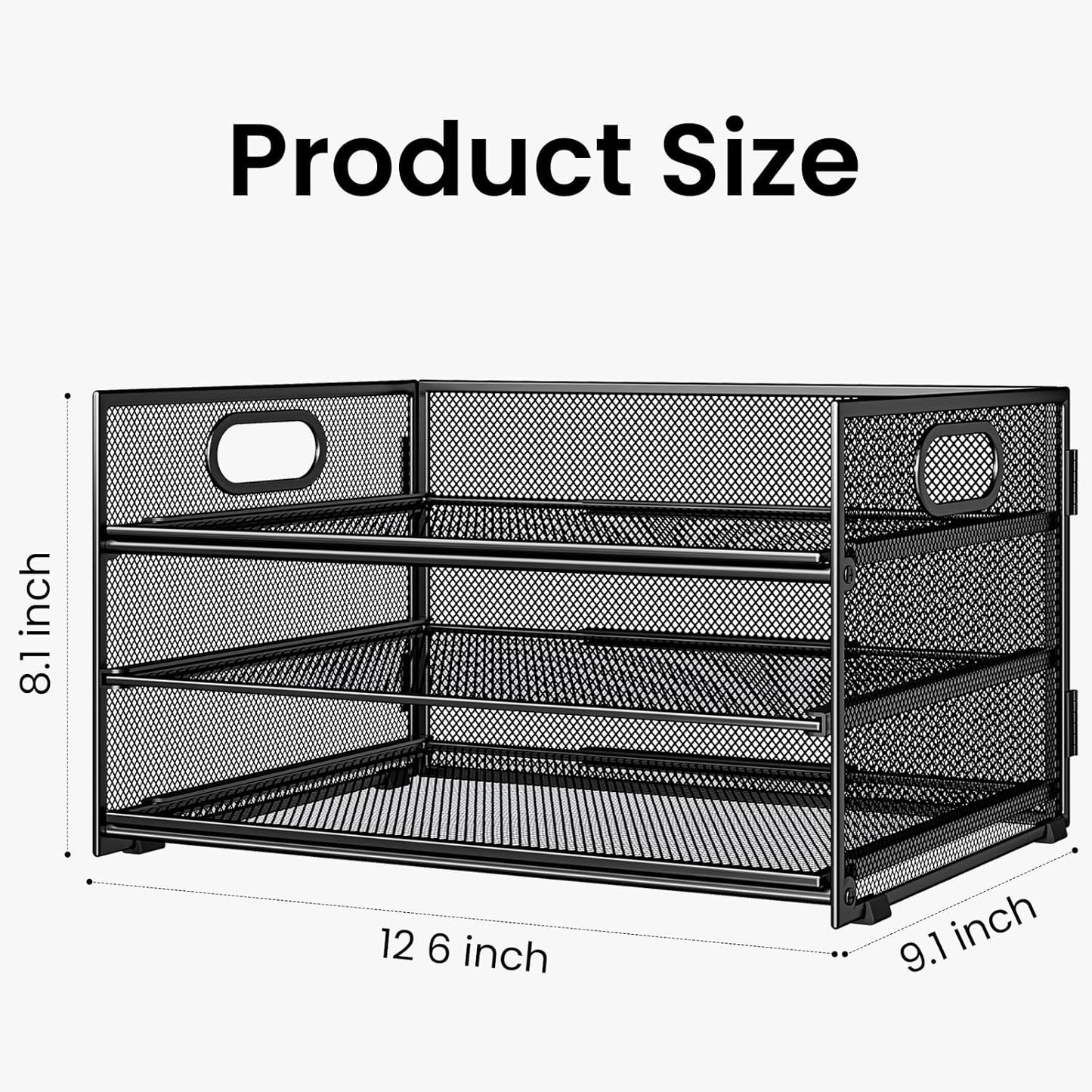 Subekyu 2-Pack 3-Tier Paper Letter Tray Organizer for Desk, Black Metal Mesh File Sorter Organizer with Handle and 1 PC Sliding Tray for Home Office School Desk Supplies Organization Storage