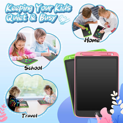 SOOOO LCD Writing Tablet for Kids 10 Inch, 2 Pack Colorful Doodle Board for 3 4 5 6 7 8 9 10 Year Old Kids, Sensory Toys Educational Sketch Pad Toys for Toddler Girls Boys Learning (Green+Pink)