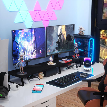 Aothia Large Dual Monitor Stand Riser - Monitor Stand For 2 Monitors, Monitor Stand With Drawer,Desk Shelf For Monitor, Wood Monitor Riser Stand with Storage Organize For Pc,Tv,Laptop,Screen (Black)