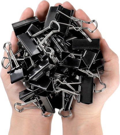 300 Pack Medium Binder Clip, 1-1/4 Inch Metal Black Fold Back Clips, Standard Paperwork Clamp Bulk for School Teacher Student, Business Office Home