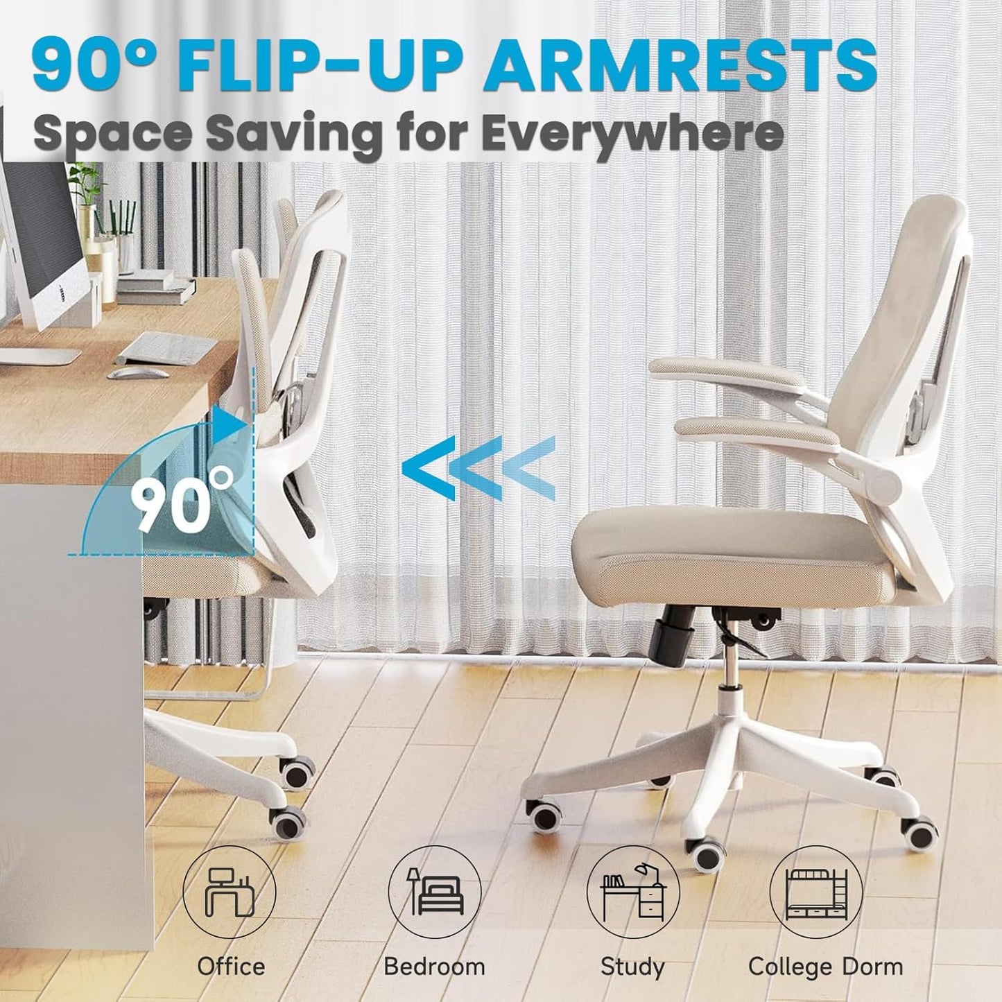 Mesh Office Computer Desk Managerial Executive Chair, Ergonomic High Back Comfy Swivel Gaming Home Chairs with Wheels, Comfortable Lumbar Support, Comfy Arms for Study,Home,Bedroom（Khaki）