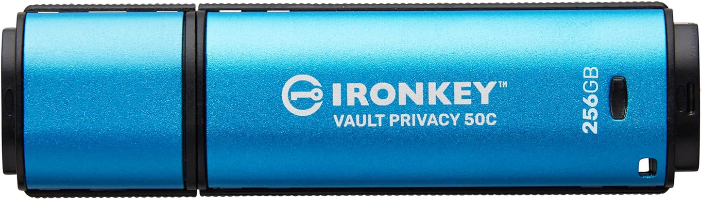 Kingston Ironkey Vault Privacy 50 USB-C 256GB Flash Drive | FIPS 197 Certified | XTS-AES 256-bit | BadUSB and Brute Force Protection | Mult-Password Option | IKVP50C/256GB