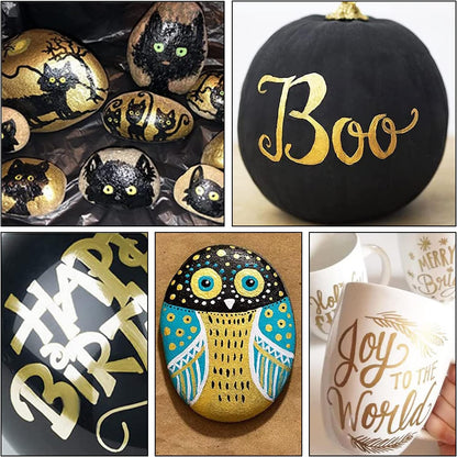 Gold Marker Paint Pens - 6 Pack Acrylic Gold Permanent Marker, 0.7mm Extra Fine Tip Paint Pen for Art projects, Drawing, Rock Painting, Stone, Ceramic, Glass, Wood, Plastic, Metal, Canvas DIY Crafts