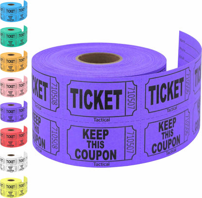 Tacticai 500 Raffle Tickets, Purple (1 of 8 Colors), Double Roll, Ticket for Events, Entry, Class Reward, Fundraiser & Prizes