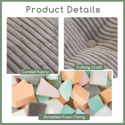 HIGOGOGO Square Stuffed Pouf Ottoman, Corduroy Poufs with Foam Chunk Filling, Furry and Fluffy Pouf Foot Stool Storage Ottoman, 21 X 21 Floor Poufs Foot Rest for Living Room, Grey