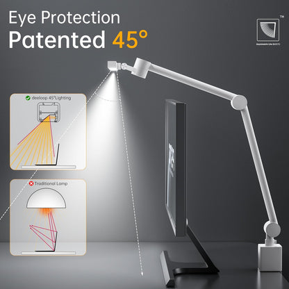 deeloop 2-Arms Swing Long LED Desk Lamp with Clamp, CRI 95+ Eye-Caring Light, USB Charging Output, 2-Hour Timer, Dimmable Desk Light with Memory, Architect Desk Lamps for Home Office Reading &Monitor