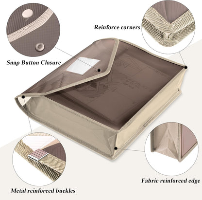 10 Pieces Plastic File Folders Envelope Expanding File Wallet Organizer Documents Folder with Snap Closure and Pocket, A4 Size Waterproof Transparent Pouch(Khaki,Horizontal)