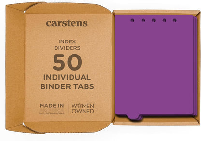 Carstens - Heavy Duty Plastic Ring Binder Dividers, Bottom Tab, 1/9 Cut, Tab 2 Position, US Letter, Purple, Case of 50, (2619-22CS) - Ideal Medical Chart Dividers or Index Tabs for 3 Ring Binders