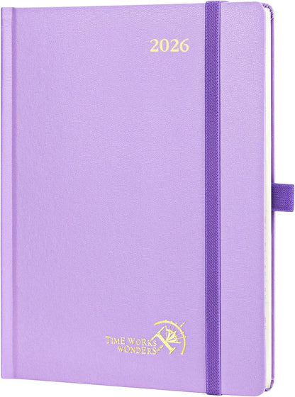 POPRUN 2026 Planner (Medium Size 8.5''x 6.5'' Hardcover) - Daily Weekly and Monthly Calendar Agenda 2026 Appointment Book with Hourly Time Slots, Monthly Tabs, 100 GSM - Violet